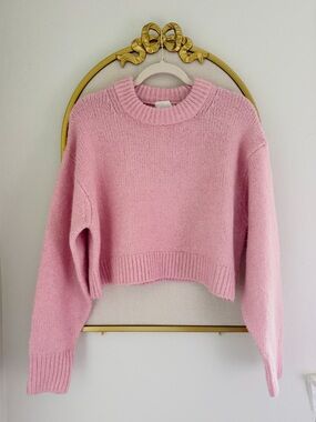 Cute Pink Cropped Crewneck Sweater